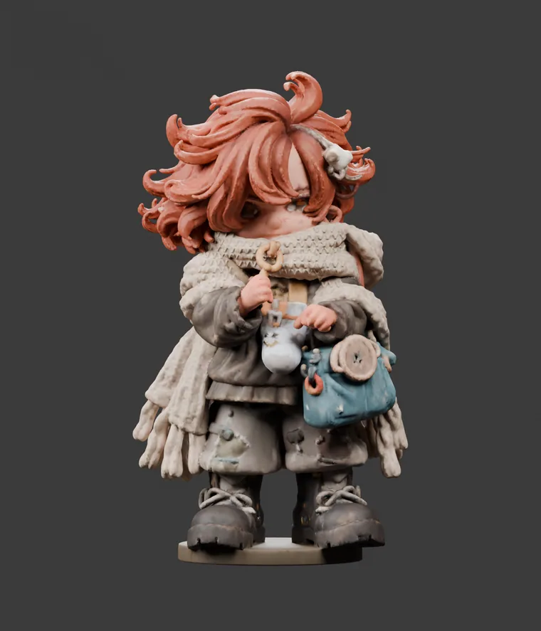 Nori, a tousled-haired guardian of lost things with a cream scarf and teal pouch